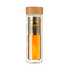 Garrafa de água para infusor de frutas e chá de borosilicato com tampa de bambu